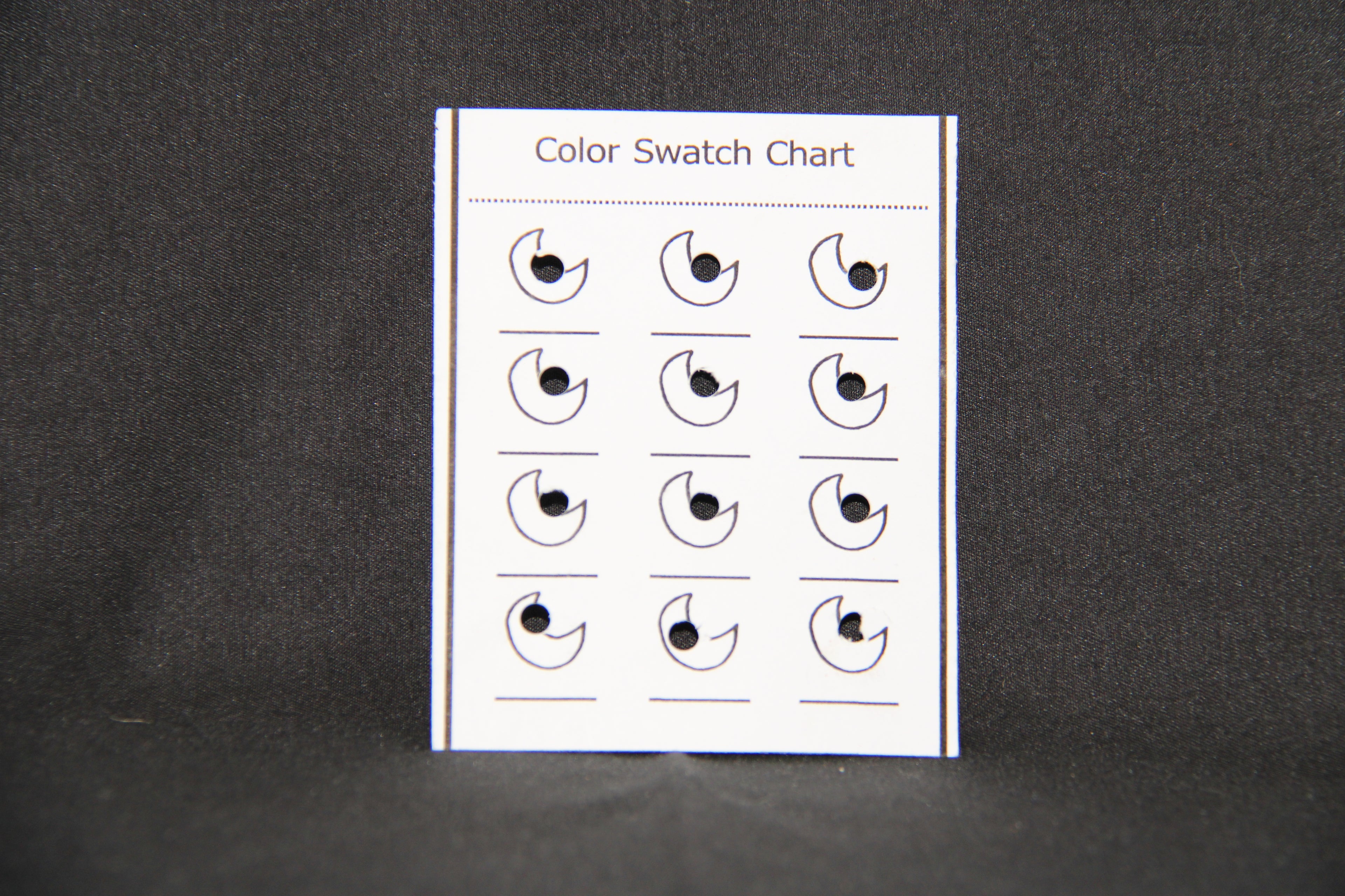 5 Farbkarten mit 12 Farben mit unterschiedlichen Motiven