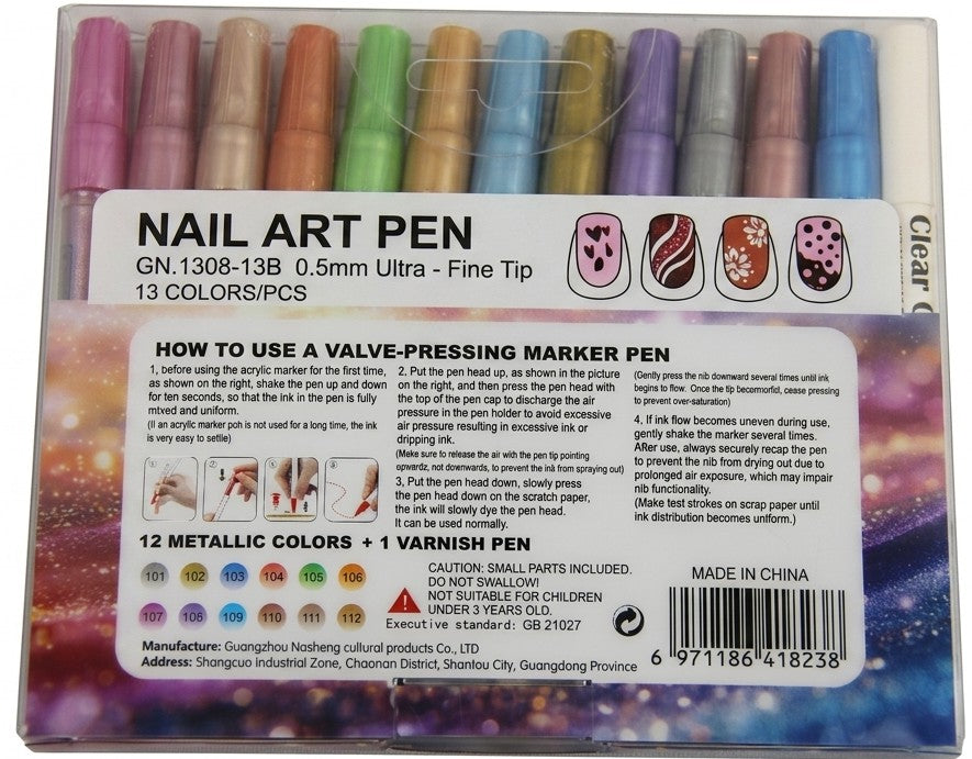 Guangna Metallic Nail-Art Set – 12 Farben + 1 Fixierstift (Soft Luxury Metallic)