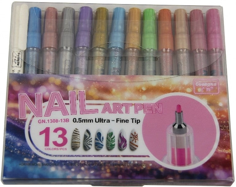 Guangna Metallic Nail-Art Set – 12 Farben + 1 Fixierstift (Soft Luxury Metallic)